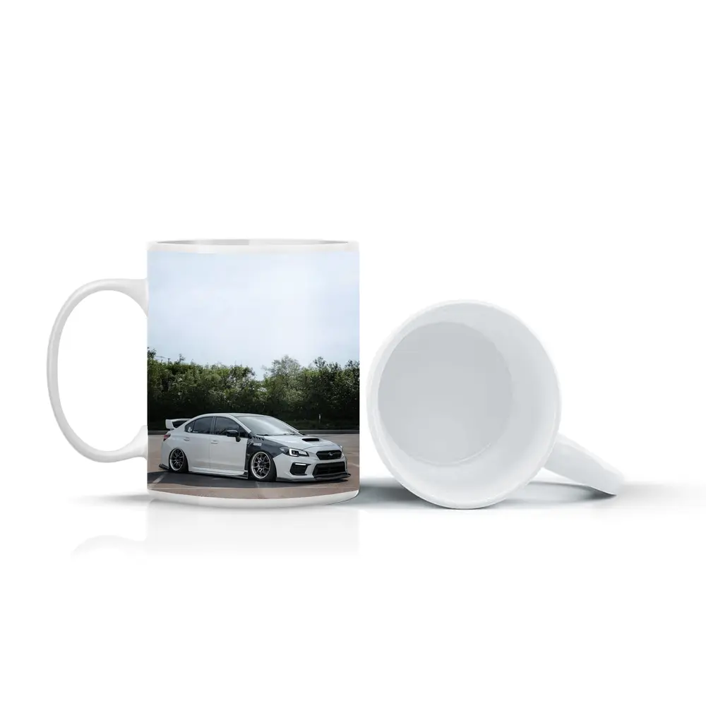 Subaru WRX STI Slammed White Parking Lot – Mugs