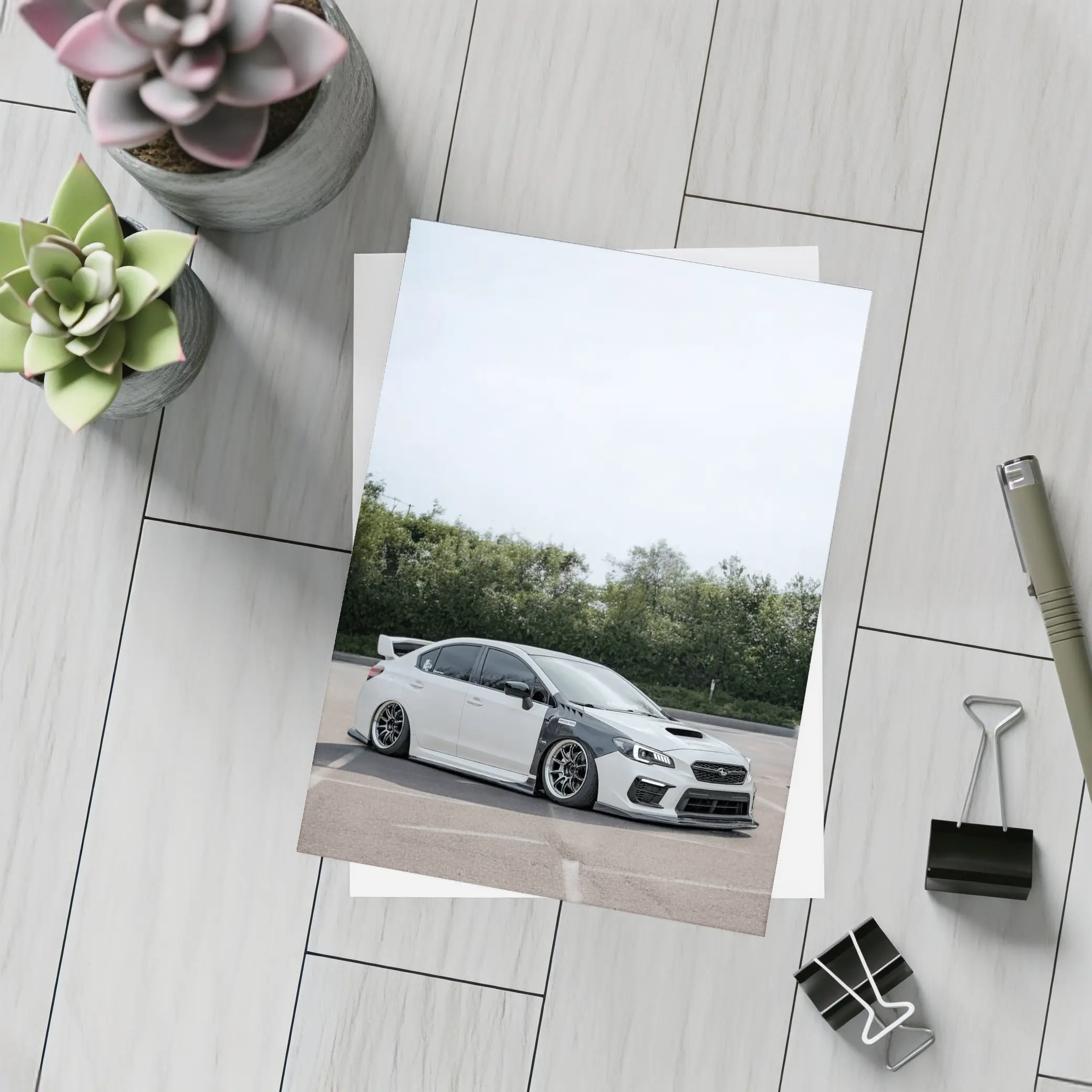 Subaru WRX STI Slammed White Parking Lot – Postcards