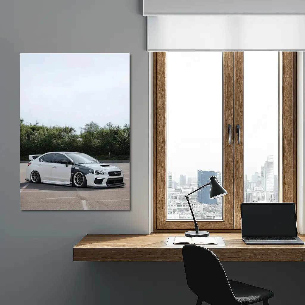 Subaru WRX STI Slammed White Parking Lot – Wall Art