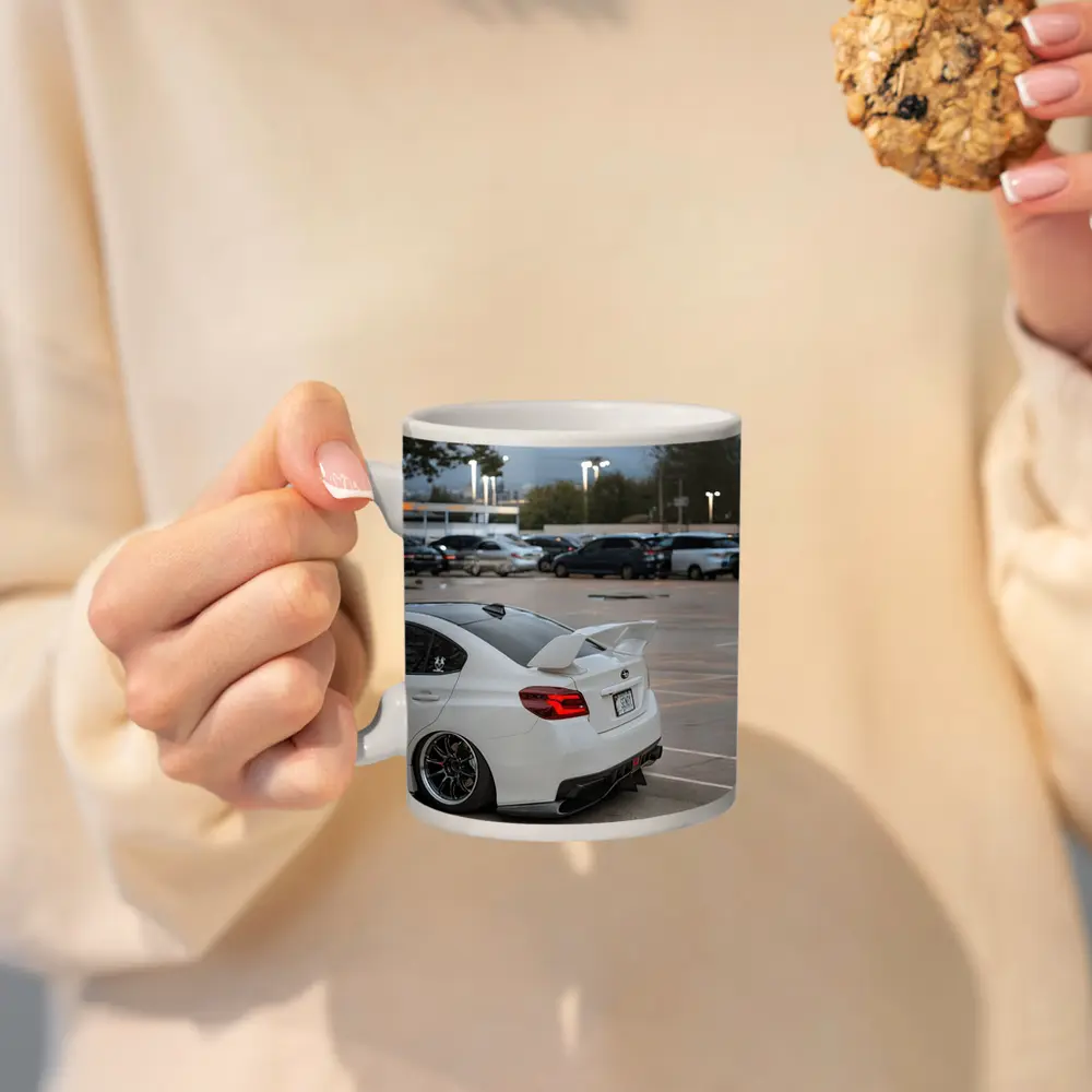 Subaru WRX White Stance Parking Lot Night – Mugs