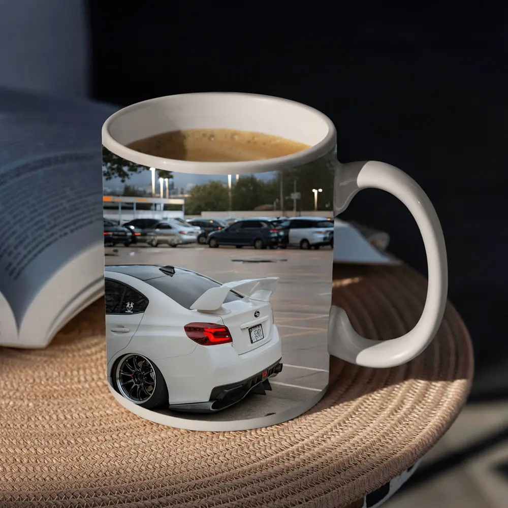 Subaru WRX White Stance Parking Lot Night – Mugs