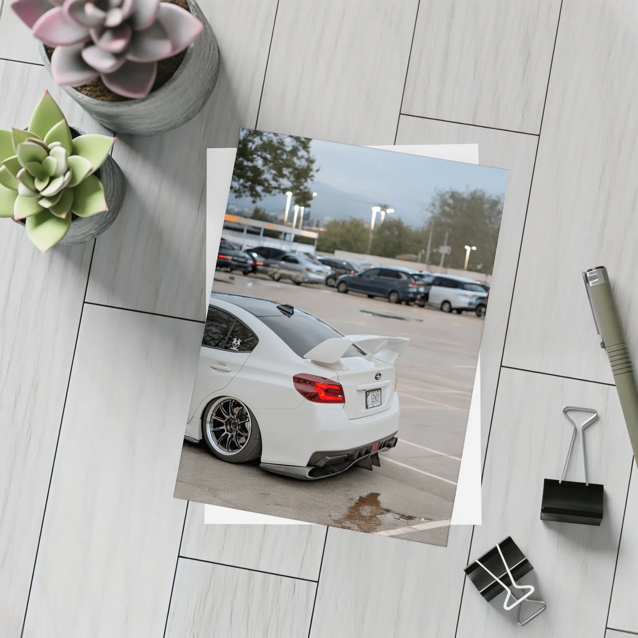Subaru WRX White Stance Parking Lot Night – Postcards