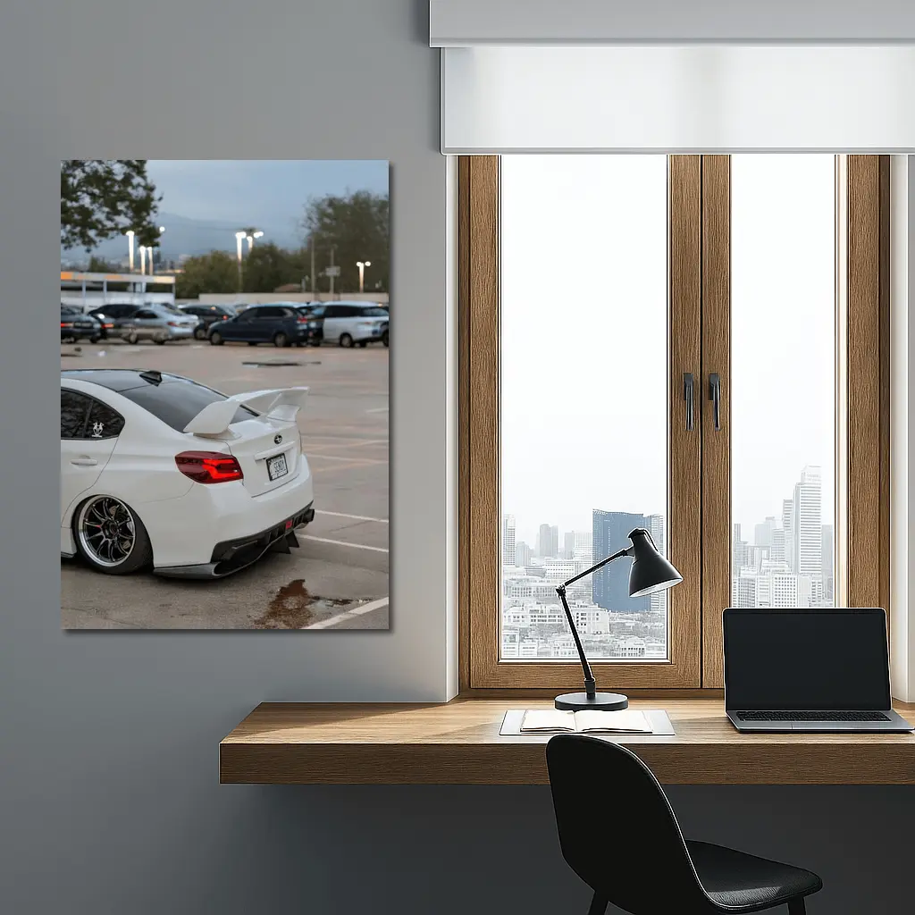 Subaru WRX White Stance Parking Lot Night – Wall Art
