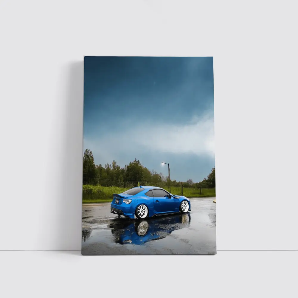 Subaru BRZ Blue Wet Rainy Street – Wall Art