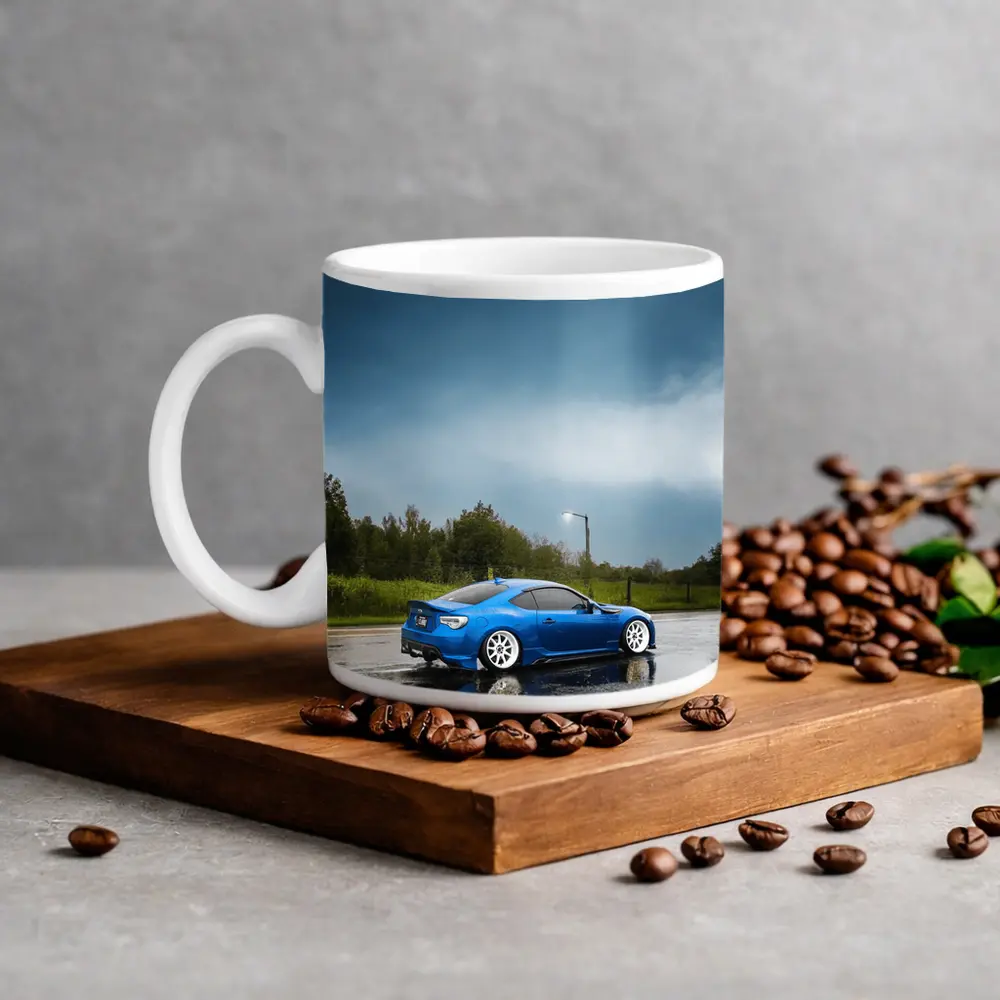 Subaru BRZ Blue Wet Rainy Street – Mugs