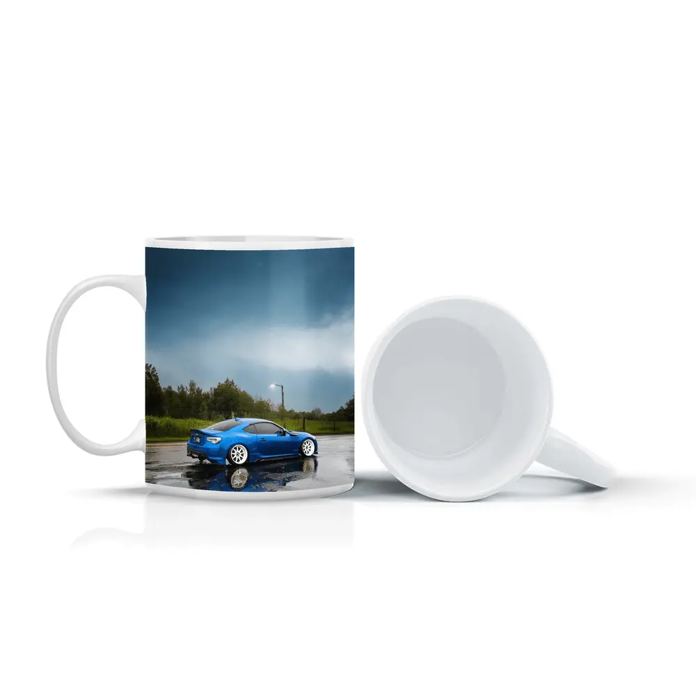 Subaru BRZ Blue Wet Rainy Street – Mugs