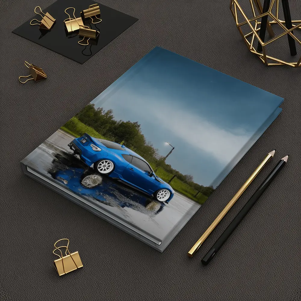 Subaru BRZ Blue Wet Rainy Street – Notebooks