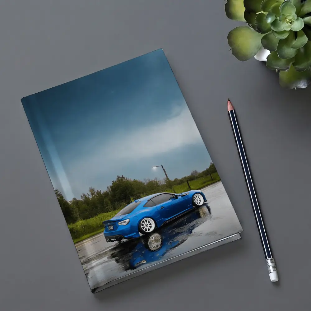 Subaru BRZ Blue Wet Rainy Street – Notebooks
