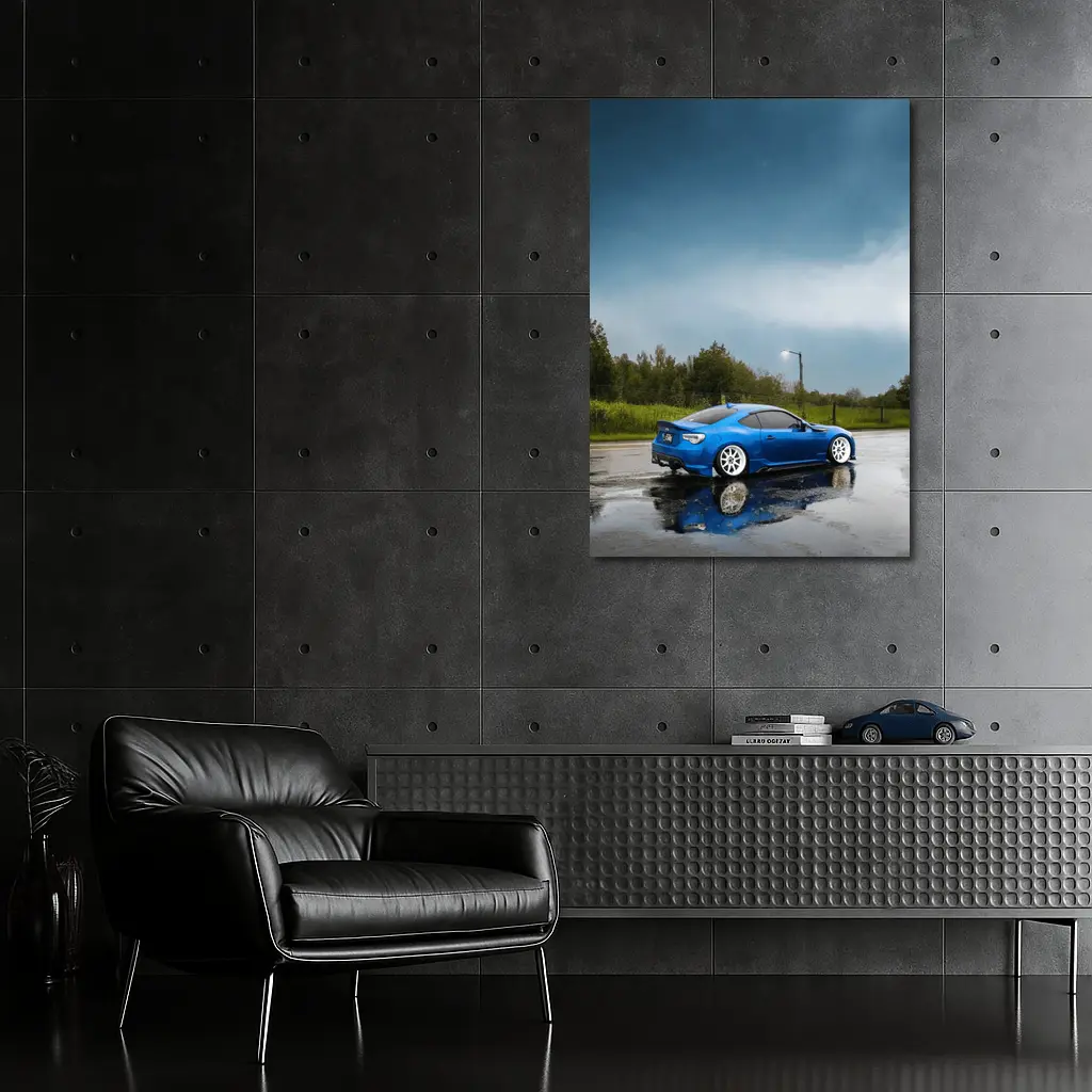 Subaru BRZ Blue Wet Rainy Street – Wall Art