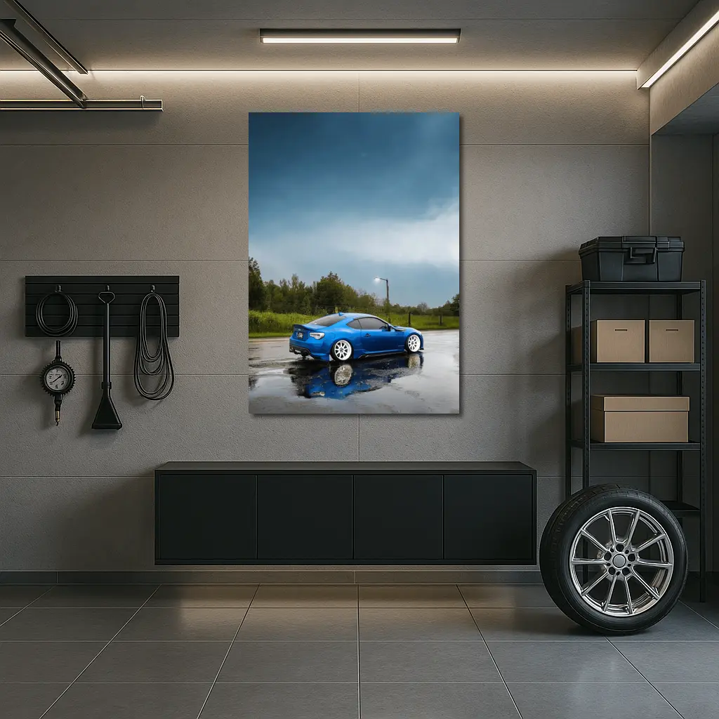 Subaru BRZ Blue Wet Rainy Street – Wall Art