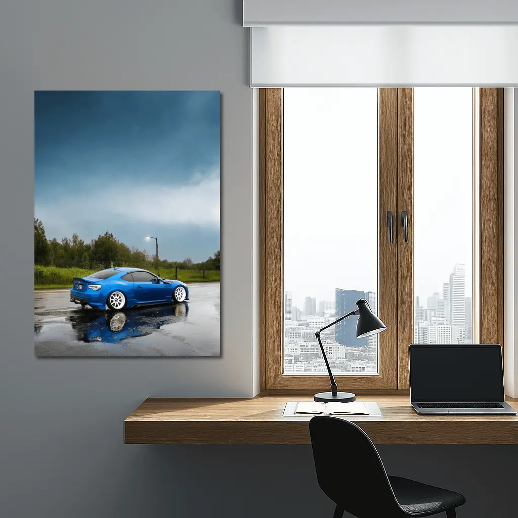 Subaru BRZ Blue Wet Rainy Street – Wall Art