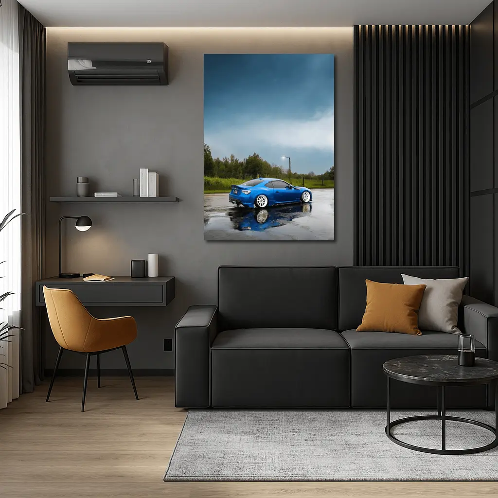 Subaru BRZ Blue Wet Rainy Street – Wall Art