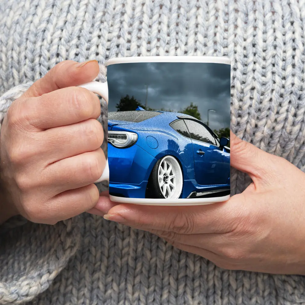 Subaru BRZ Blue Stance Rainy Overcast Sky – Mugs