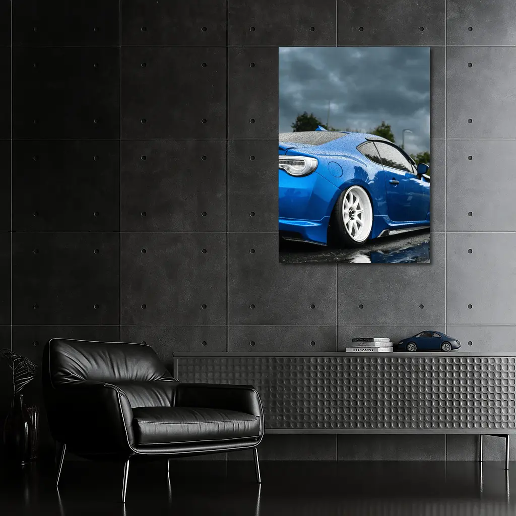 Subaru BRZ Blue Stance Rainy Overcast Sky – Wall Art