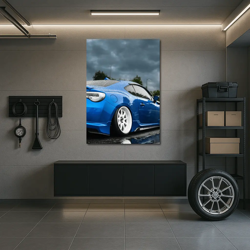 Subaru BRZ Blue Stance Rainy Overcast Sky – Wall Art