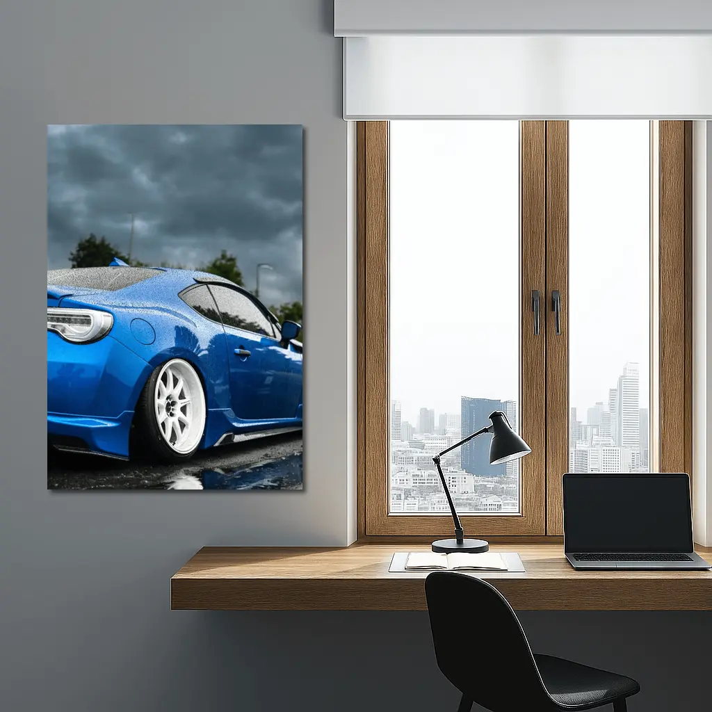 Subaru BRZ Blue Stance Rainy Overcast Sky – Wall Art
