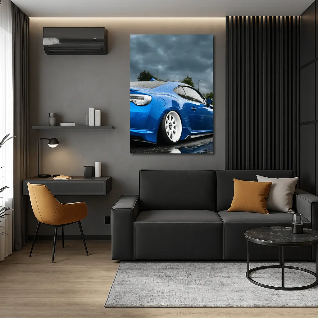 Subaru BRZ Blue Stance Rainy Overcast Sky – Wall Art
