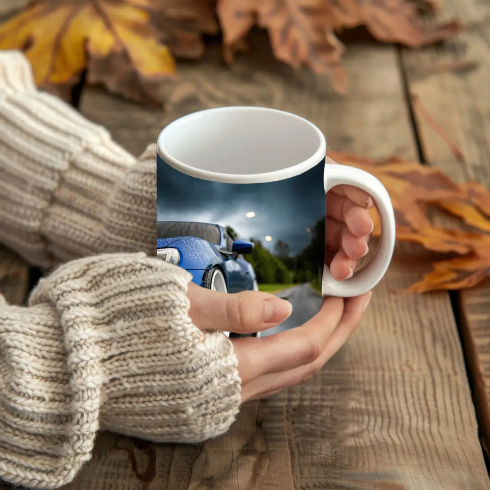 Subaru BRZ Blue Wet Road Stormy Sky – Mugs