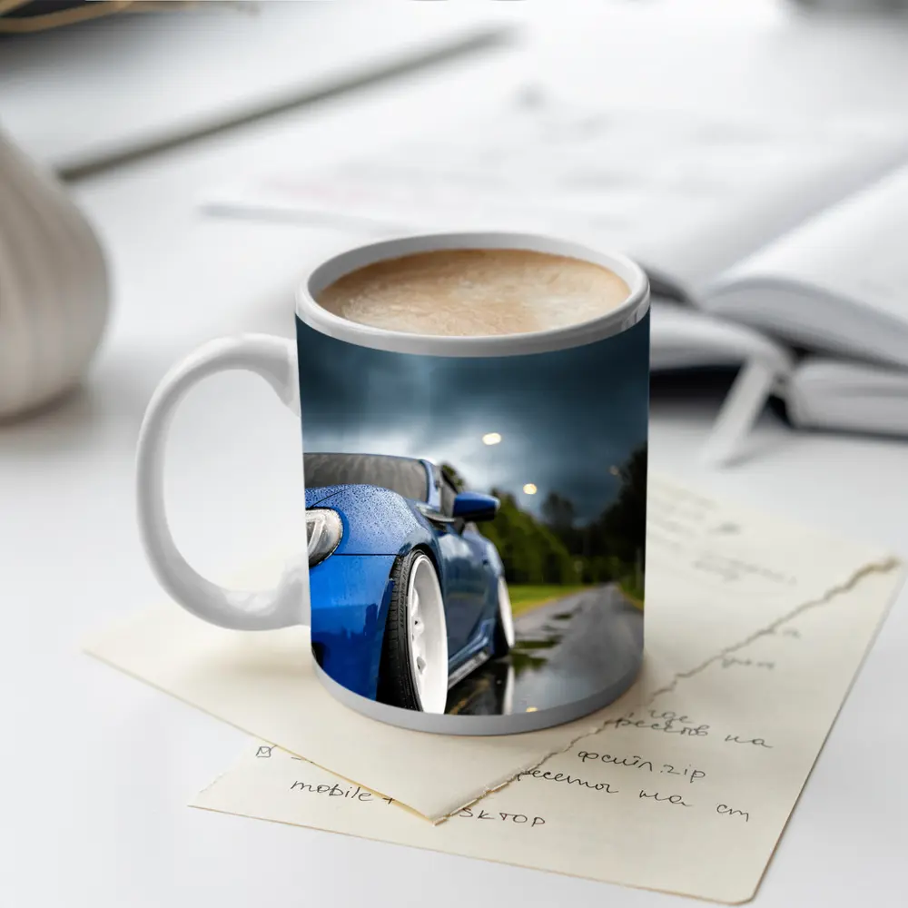 Subaru BRZ Blue Wet Road Stormy Sky – Mugs
