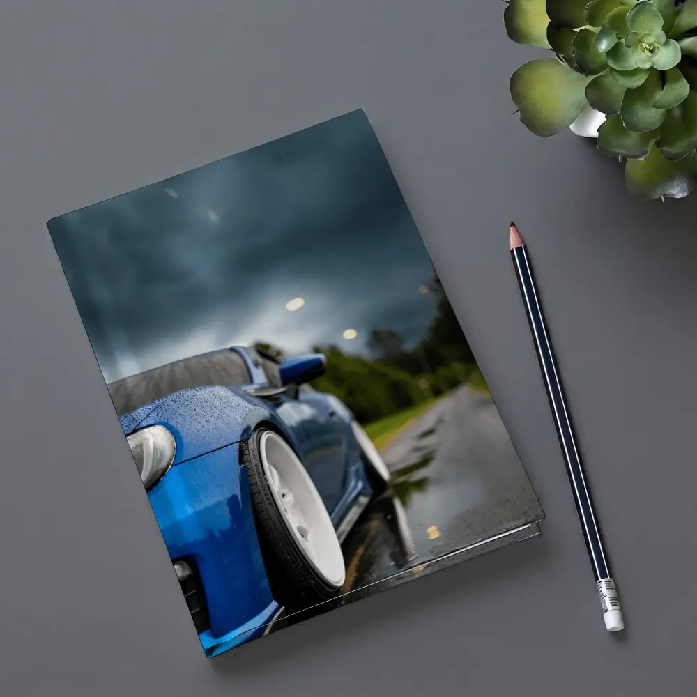 Subaru BRZ Blue Wet Road Stormy Sky – Notebooks