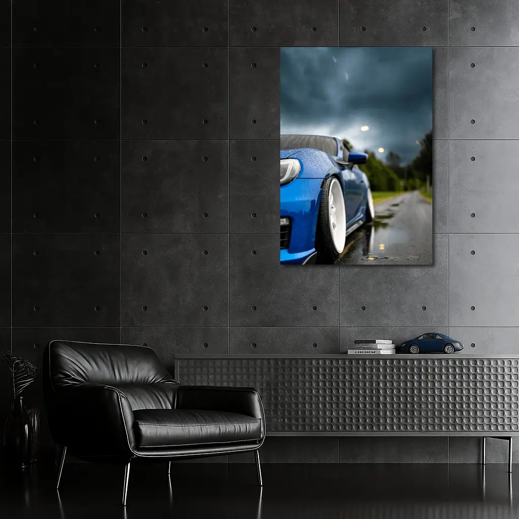 Subaru BRZ Blue Wet Road Stormy Sky – Wall Art