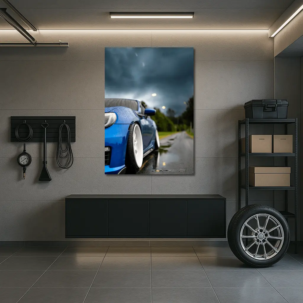 Subaru BRZ Blue Wet Road Stormy Sky – Wall Art