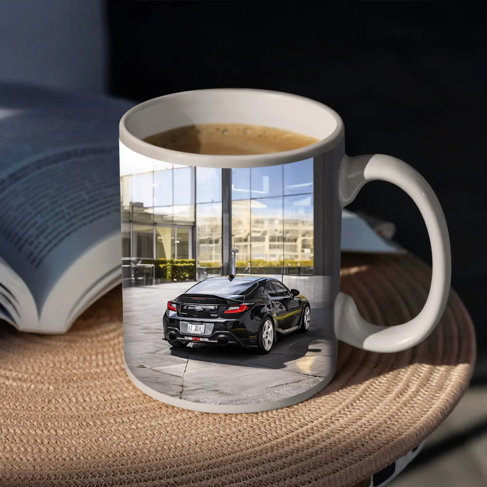 Subaru BRZ Black Coupe Glass Building – Mugs