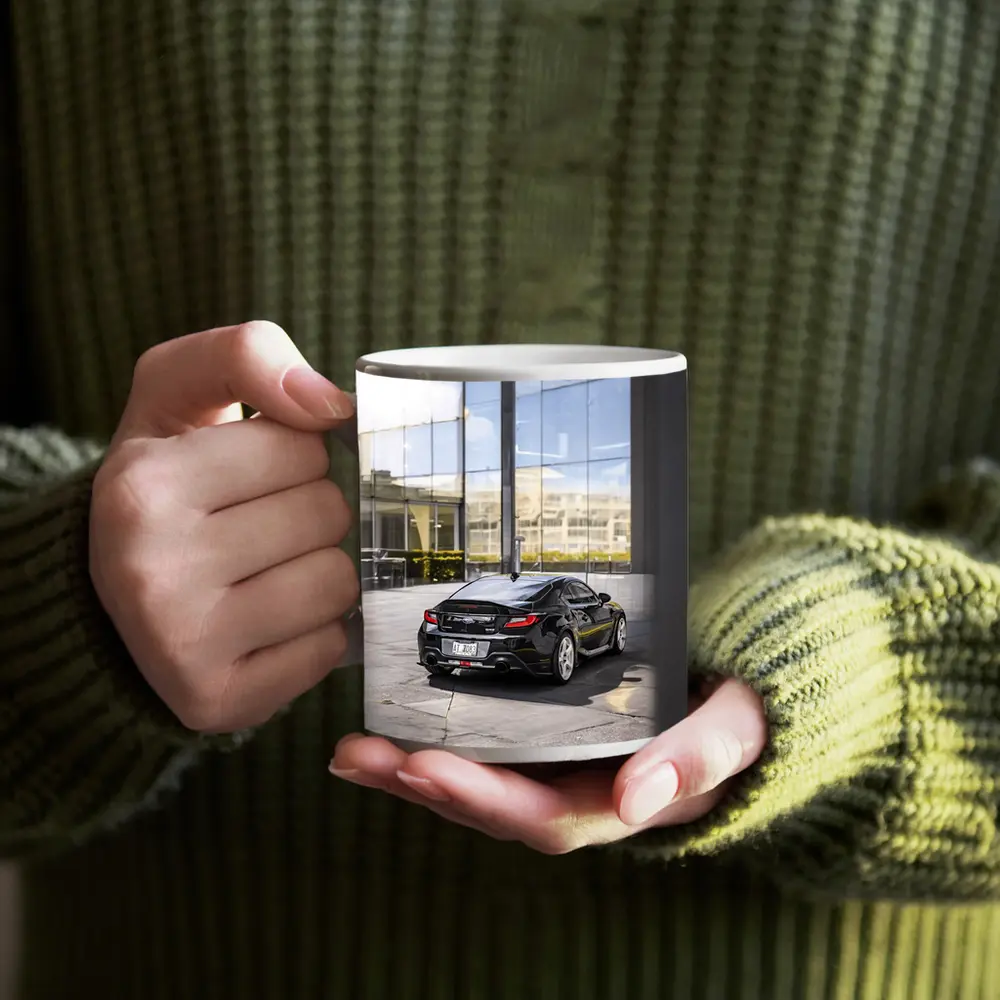 Subaru BRZ Black Coupe Glass Building – Mugs