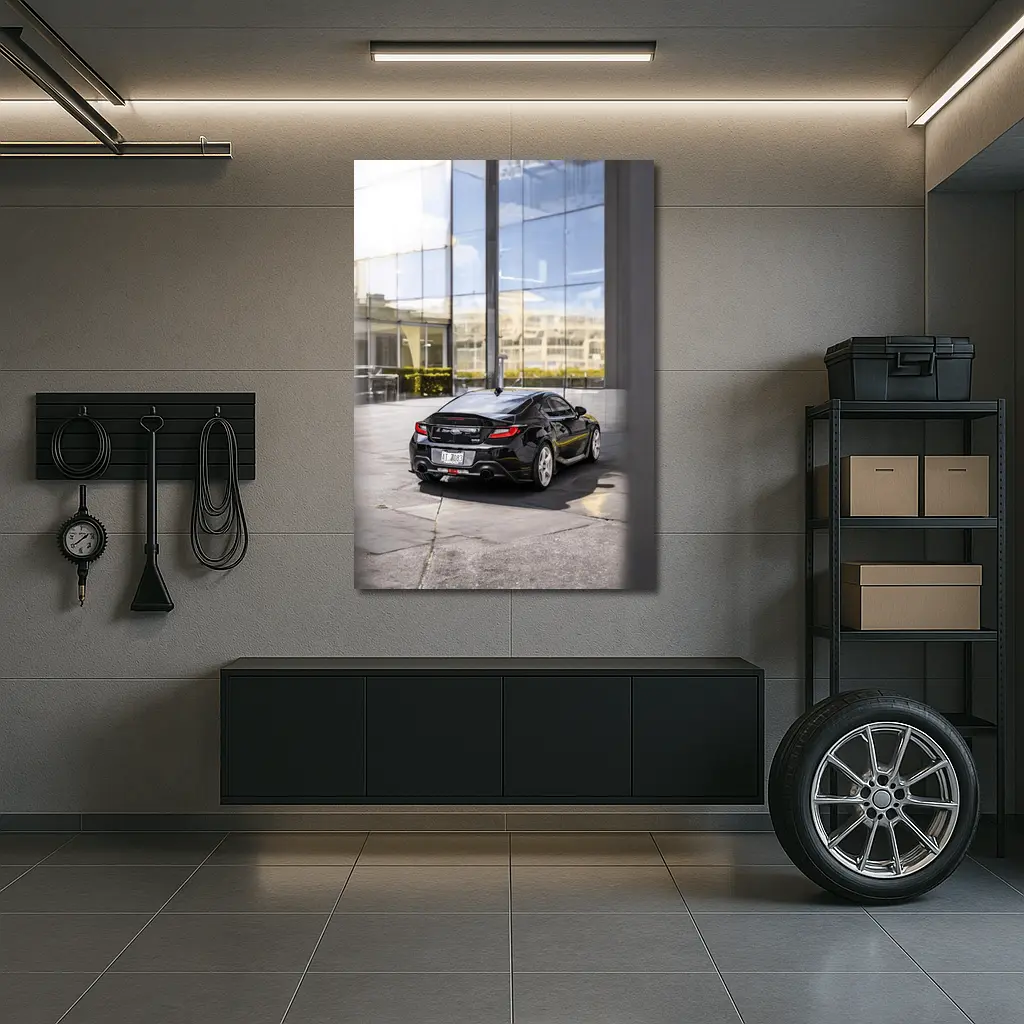Subaru BRZ Black Coupe Glass Building – Wall Art