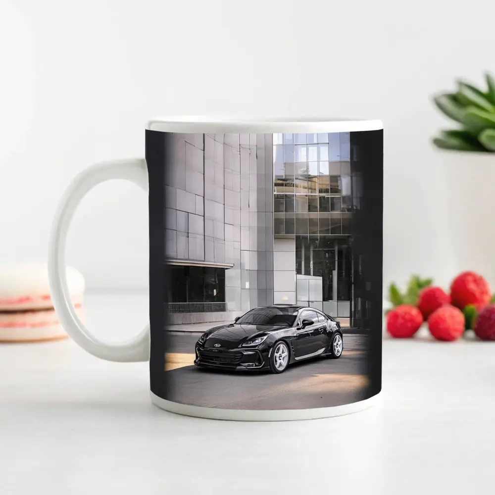 Subaru BRZ Black Coupe Glass Building Street – Mugs