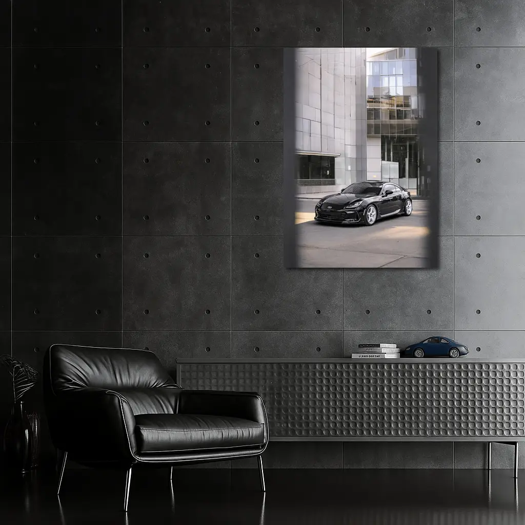 Subaru BRZ Black Coupe Glass Building Street – Wall Art