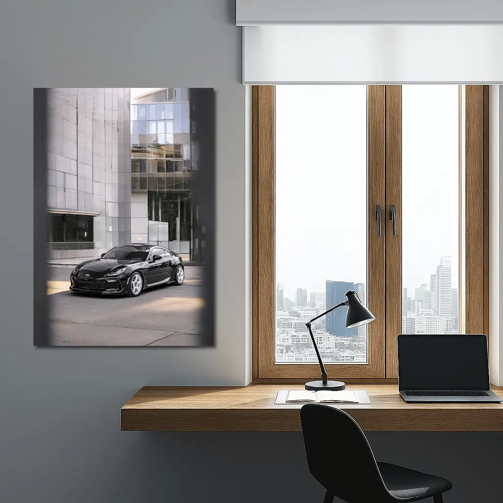 Subaru BRZ Black Coupe Glass Building Street – Wall Art