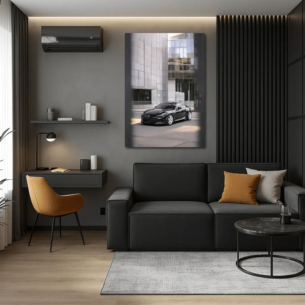 Subaru BRZ Black Coupe Glass Building Street – Wall Art