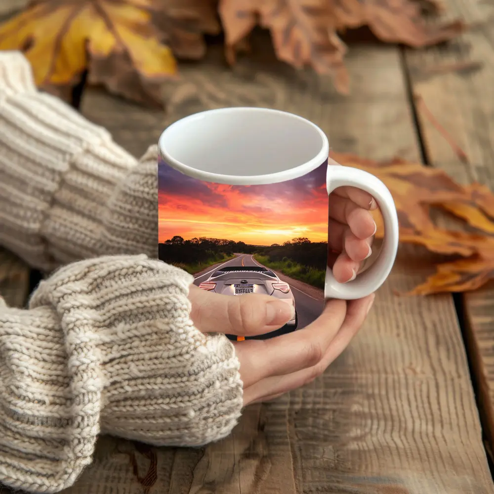 Subaru BRZ Rear View Sunset Road – Mugs