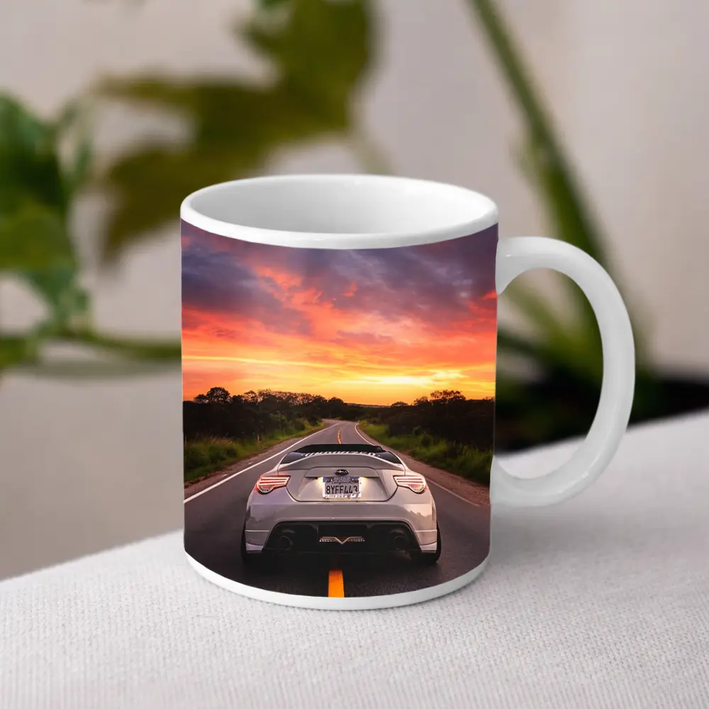 Subaru BRZ Rear View Sunset Road – Mugs