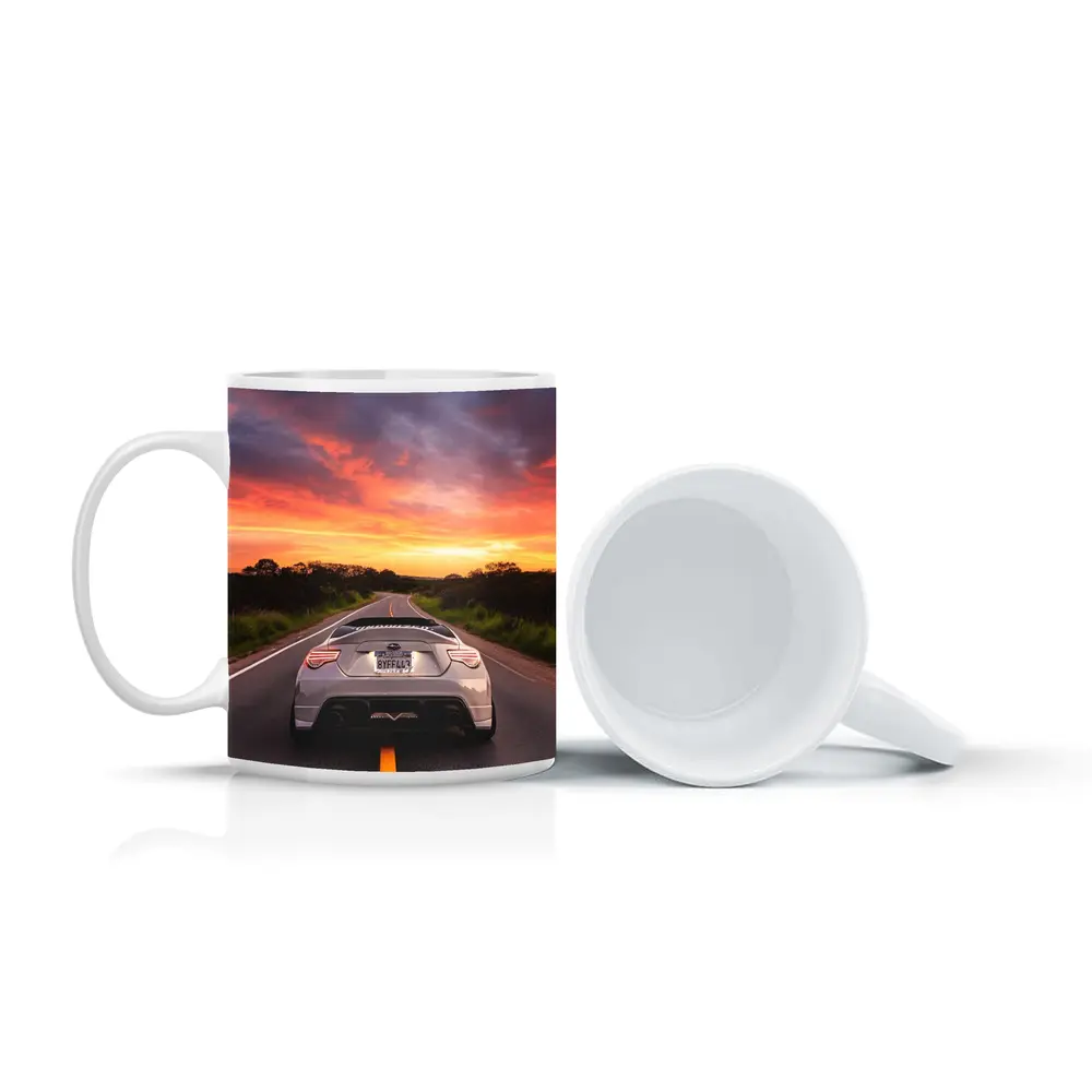 Subaru BRZ Rear View Sunset Road – Mugs