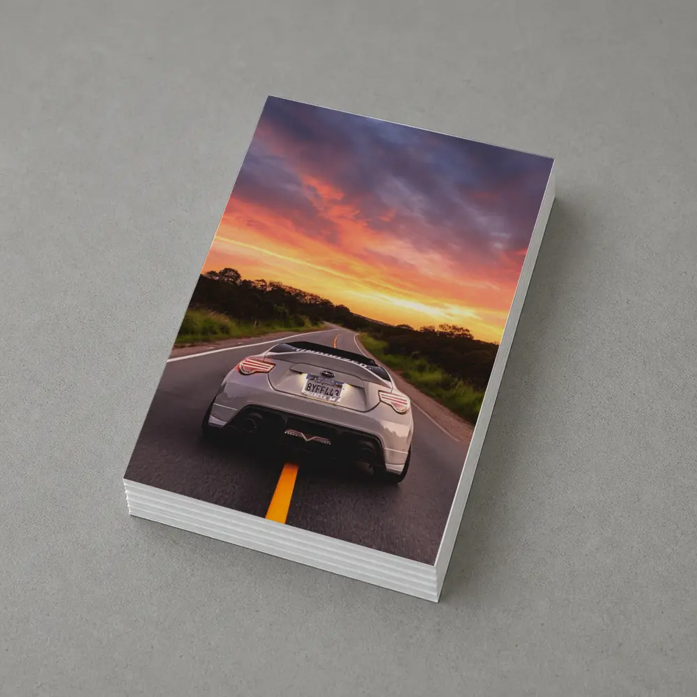 Subaru BRZ Rear View Sunset Road – Postcards