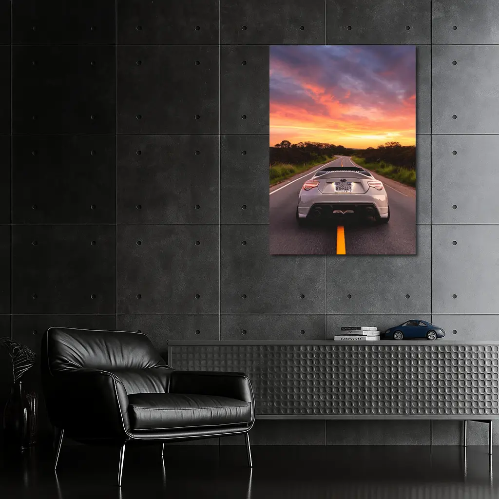 Subaru BRZ Rear View Sunset Road – Wall Art