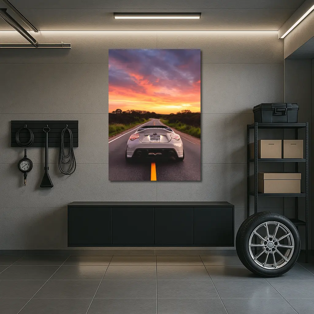 Subaru BRZ Rear View Sunset Road – Wall Art
