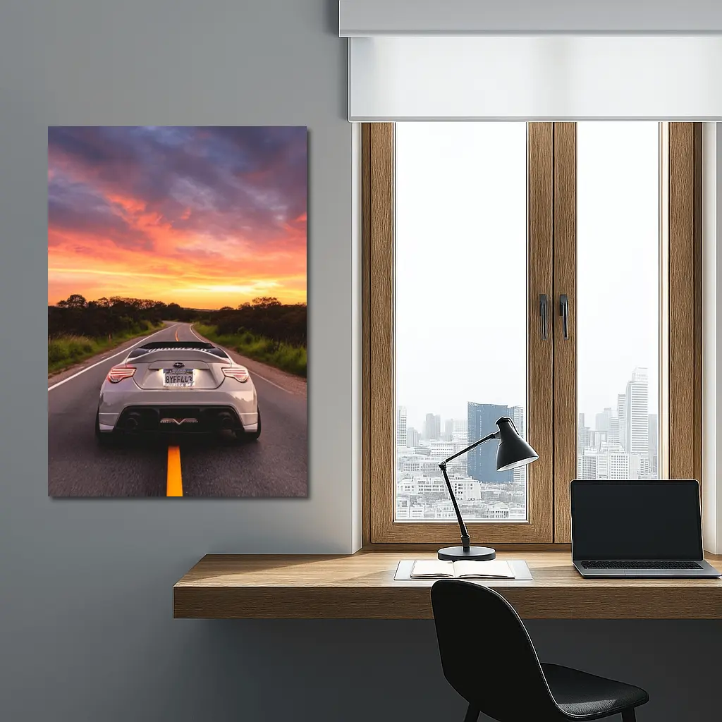 Subaru BRZ Rear View Sunset Road – Wall Art