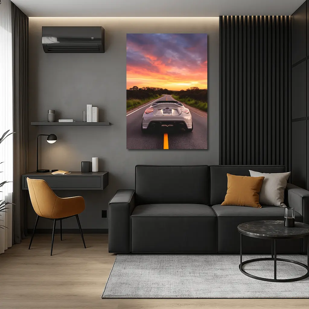 Subaru BRZ Rear View Sunset Road – Wall Art