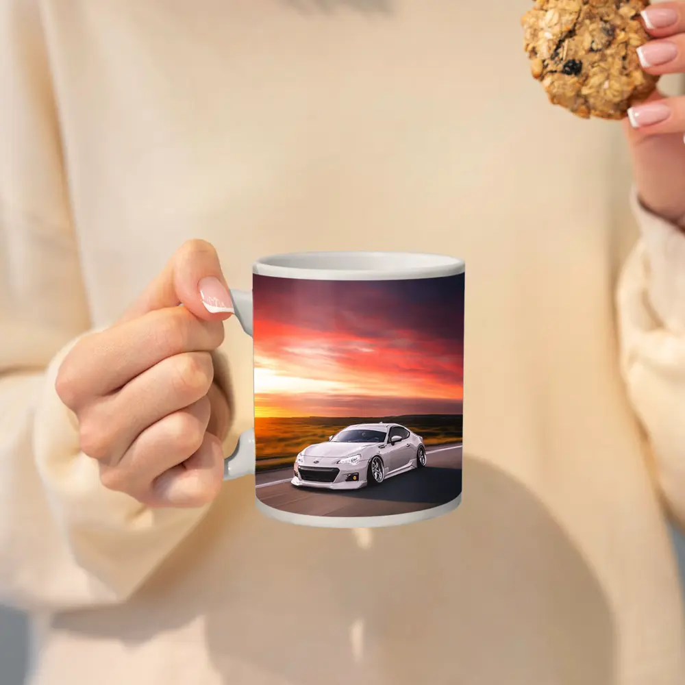 Subaru BRZ White Coupe Sunset Highway Drive – Mugs