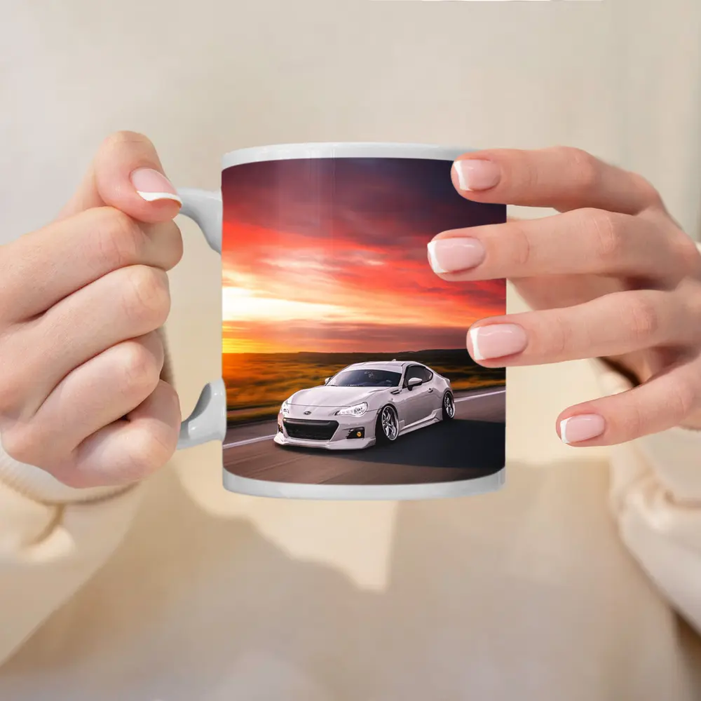 Subaru BRZ White Coupe Sunset Highway Drive – Mugs