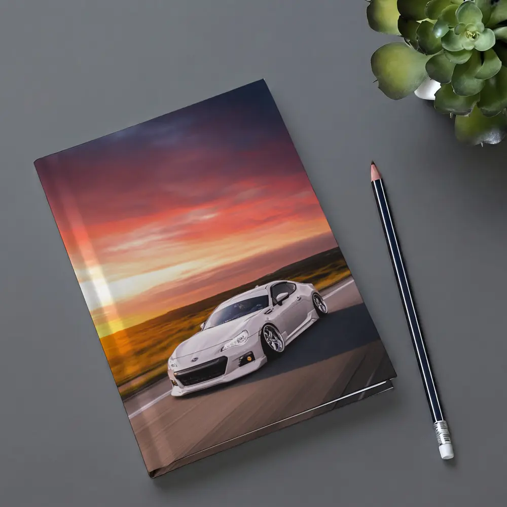 Subaru BRZ White Coupe Sunset Highway Drive – Notebooks