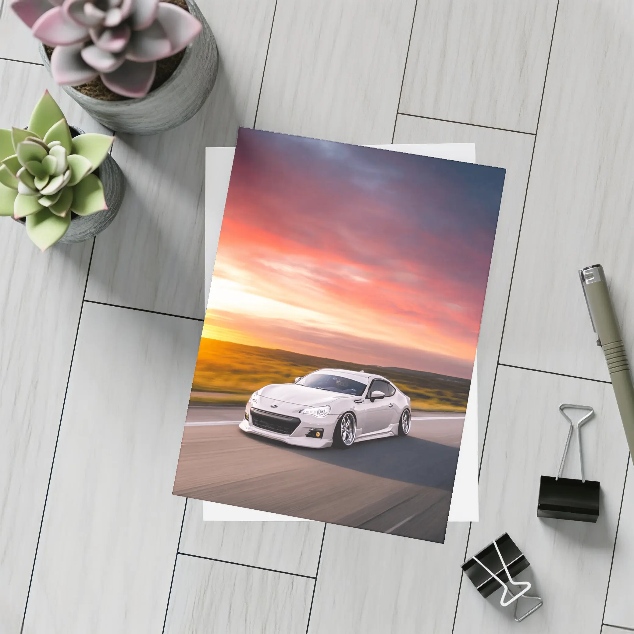 Subaru BRZ White Coupe Sunset Highway Drive – Postcards