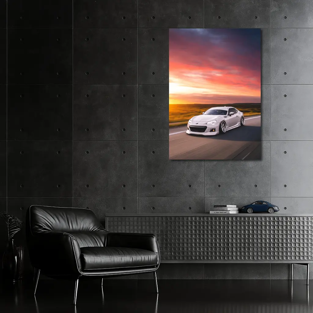 Subaru BRZ White Coupe Sunset Highway Drive – Wall Art