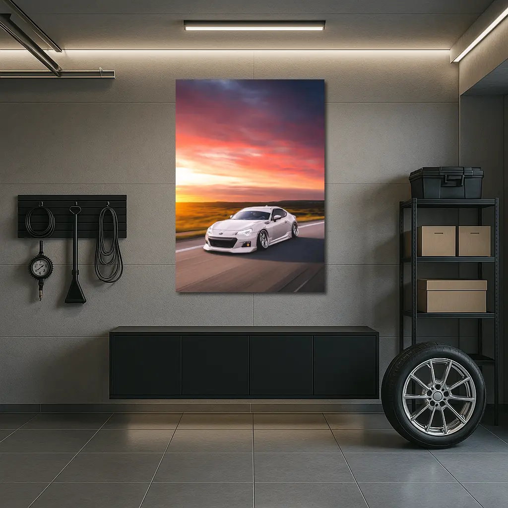 Subaru BRZ White Coupe Sunset Highway Drive – Wall Art