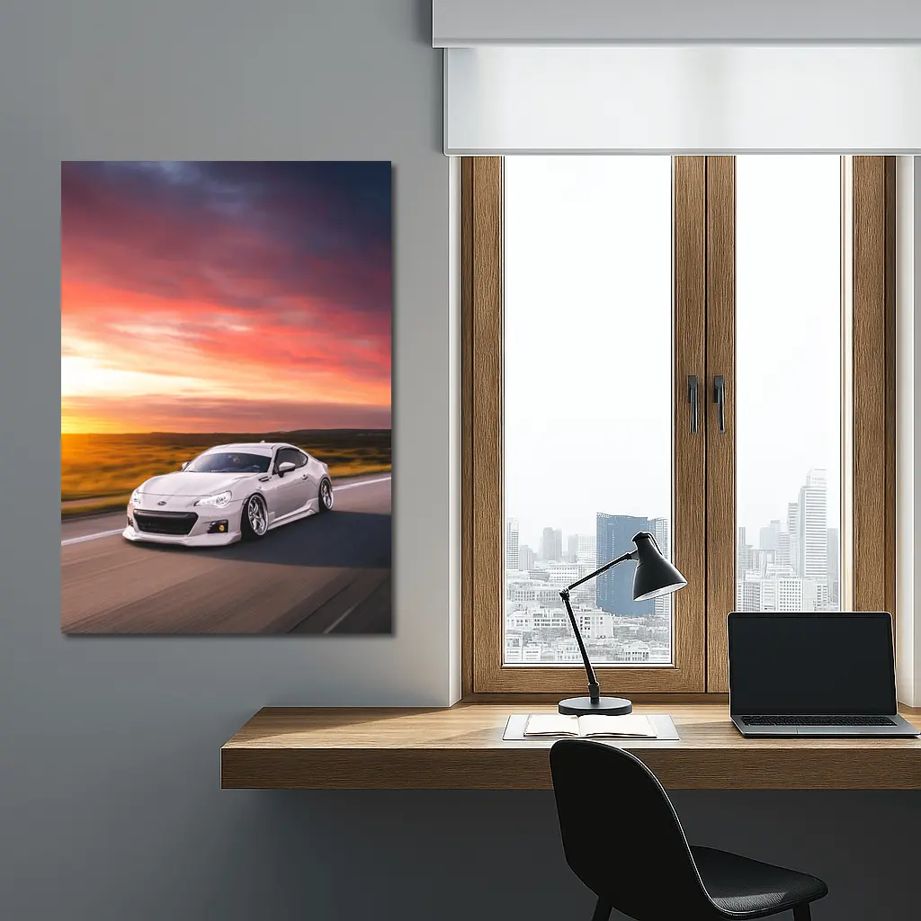 Subaru BRZ White Coupe Sunset Highway Drive – Wall Art