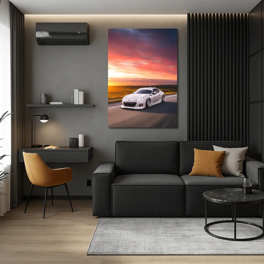 Subaru BRZ White Coupe Sunset Highway Drive – Wall Art