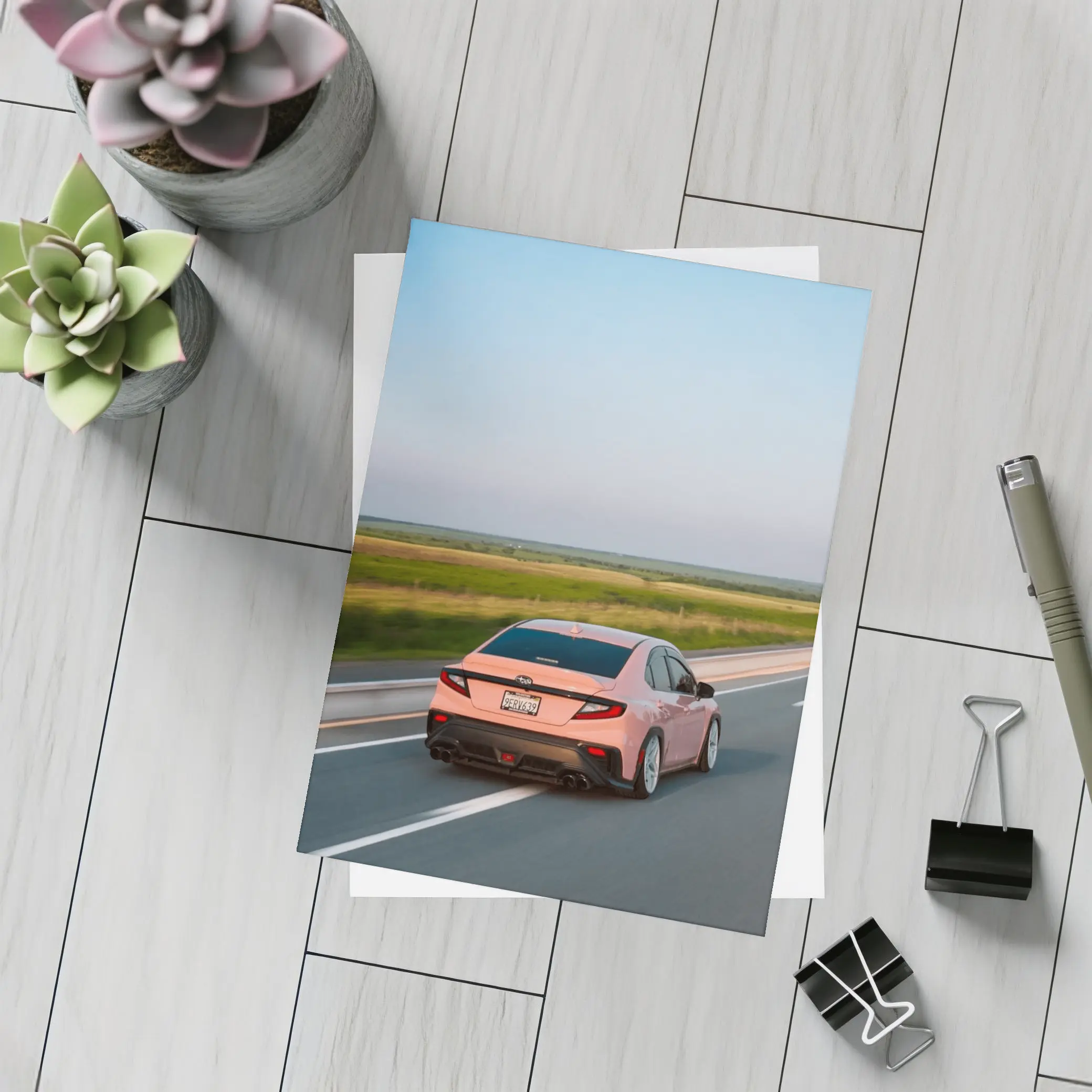 Subaru BRZ Pink Driving Open Highway – Postcards